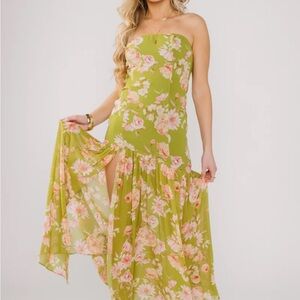 Dress Forum Strapless Pink and Green Sundress for Wedding